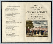 39543 Spotprent op het afschaffen van de oranje sjerpen voor de officieren van de Utrechtse schutterij. Met een ...